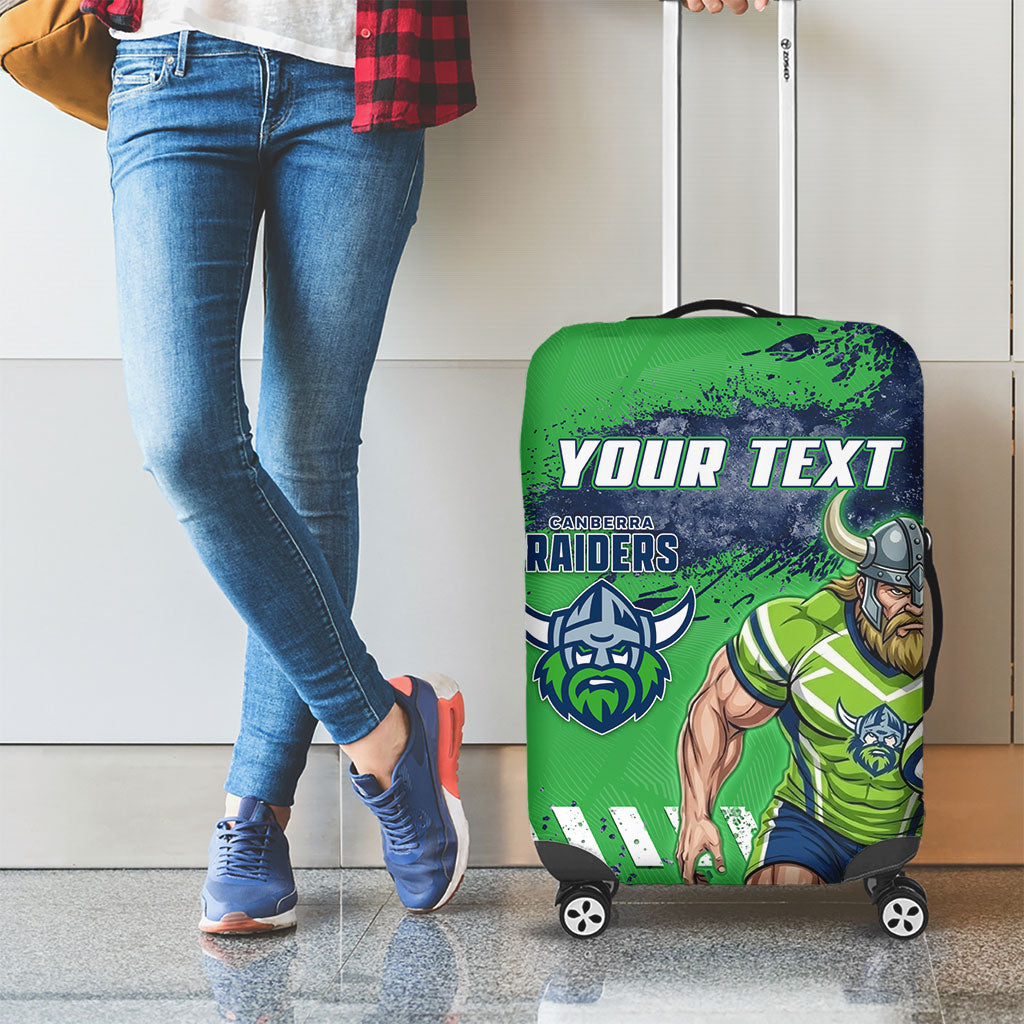 Personalised Canberra Raiders Rugby Luggage Cover Viking Green Machine Mascot - Sporty Splash Art Style