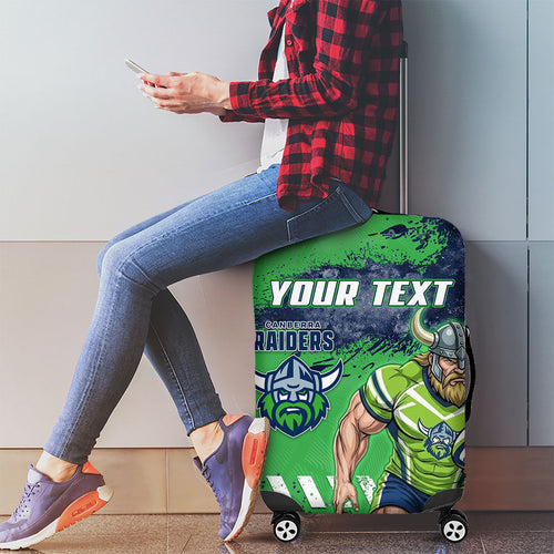 Personalised Canberra Raiders Rugby Luggage Cover Viking Green Machine Mascot - Sporty Splash Art Style