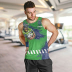 Personalised Canberra Raiders Rugby Men Tank Top Viking Green Machine Mascot - Sporty Splash Art Style