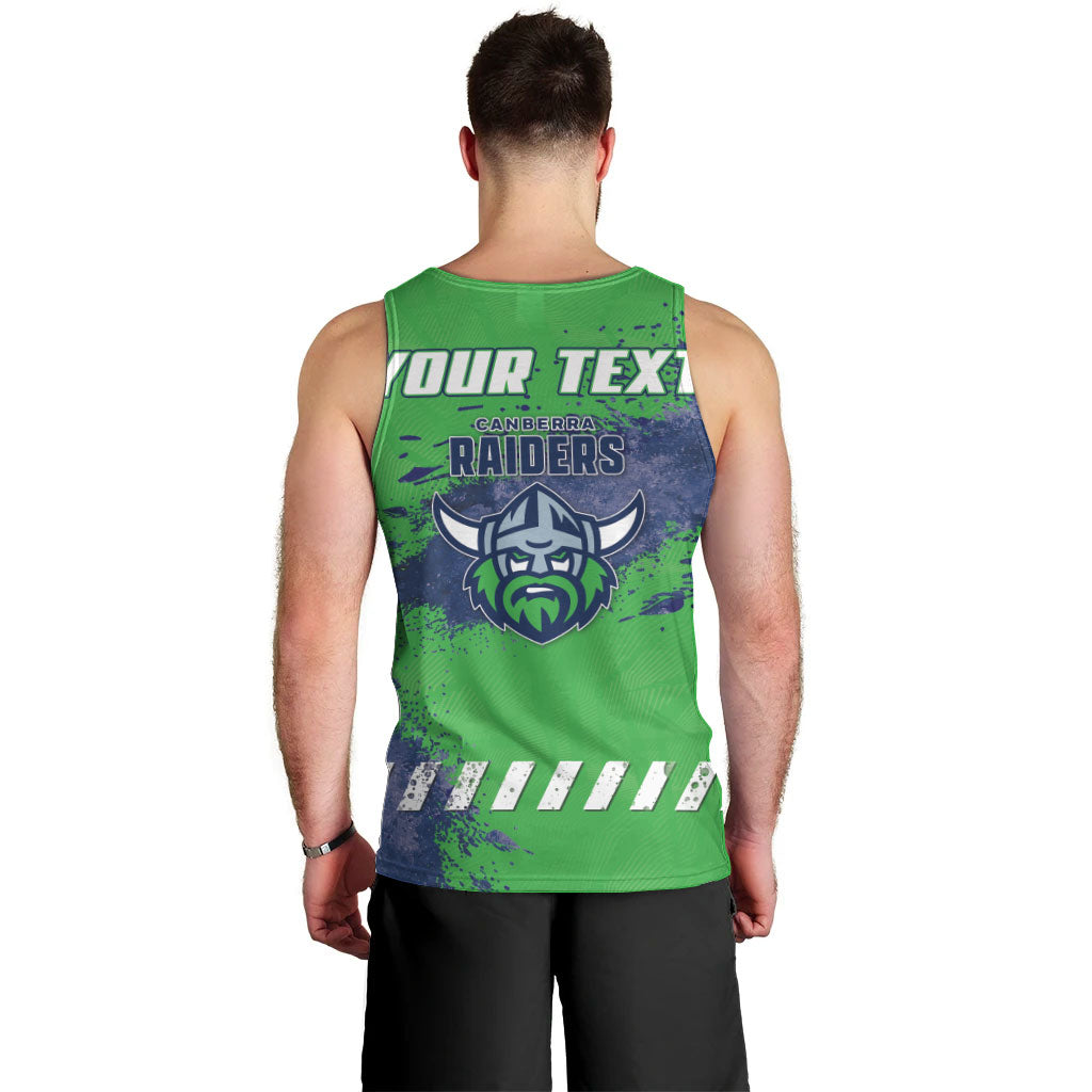 Personalised Canberra Raiders Rugby Men Tank Top Viking Green Machine Mascot - Sporty Splash Art Style