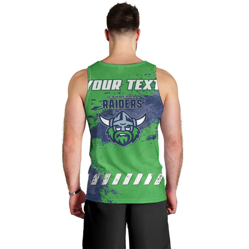 Personalised Canberra Raiders Rugby Men Tank Top Viking Green Machine Mascot - Sporty Splash Art Style