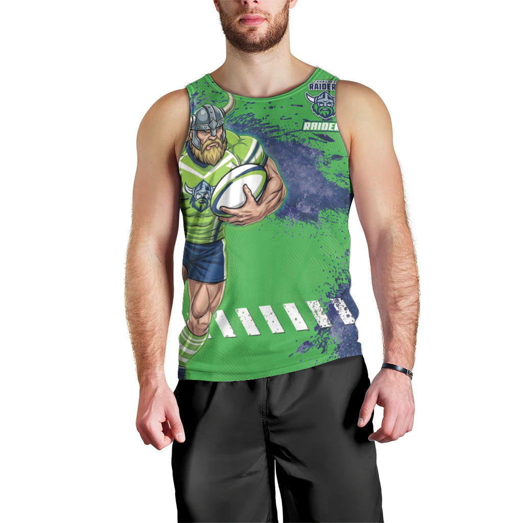 Personalised Canberra Raiders Rugby Men Tank Top Viking Green Machine Mascot - Sporty Splash Art Style