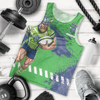 Personalised Canberra Raiders Rugby Men Tank Top Viking Green Machine Mascot - Sporty Splash Art Style