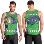 Personalised Canberra Raiders Rugby Men Tank Top Viking Green Machine Mascot - Sporty Splash Art Style
