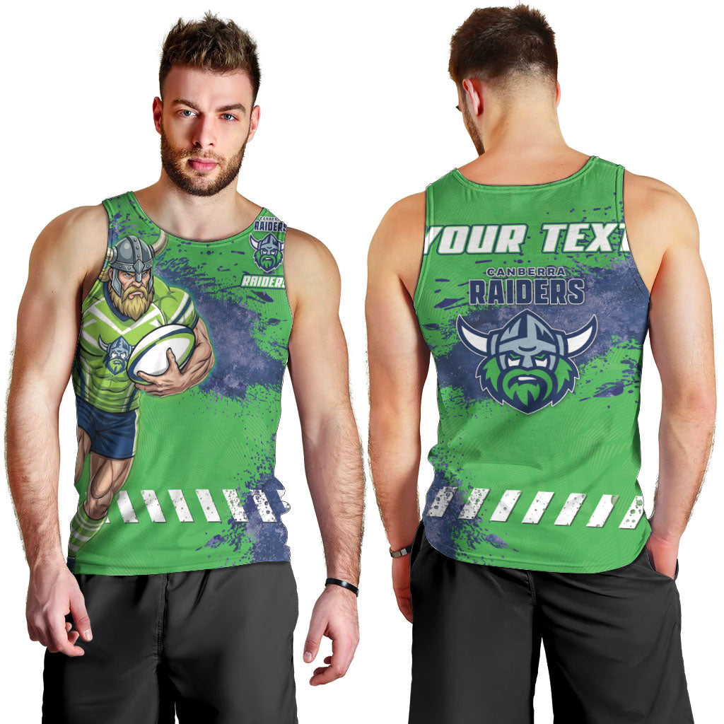 Personalised Canberra Raiders Rugby Men Tank Top Viking Green Machine Mascot - Sporty Splash Art Style