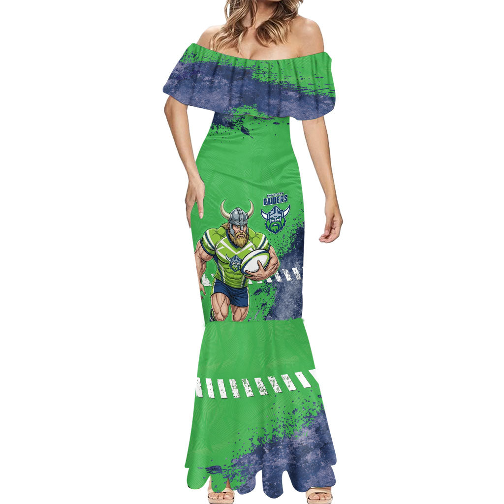 Personalised Canberra Raiders Rugby Mermaid Dress Viking Green Machine Mascot - Sporty Splash Art Style