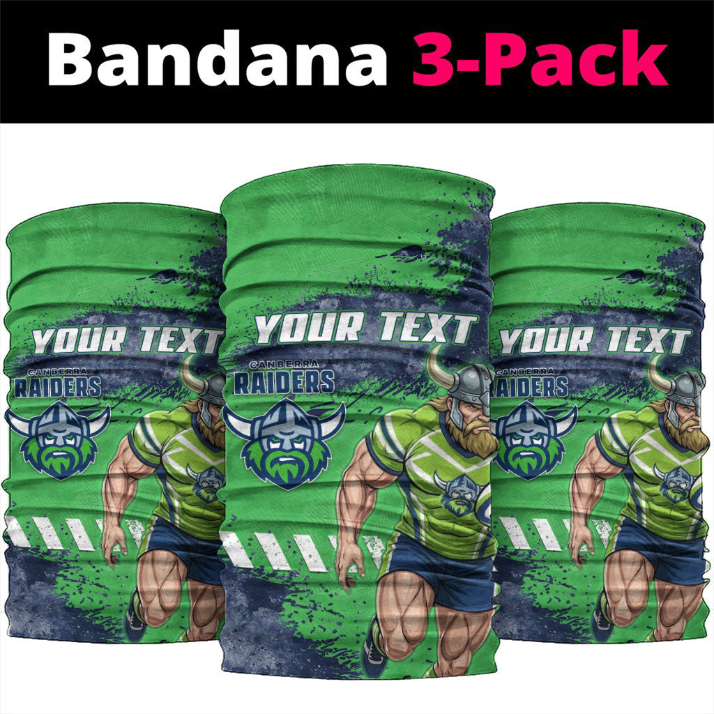 Personalised Canberra Raiders Rugby Neck Gaiter Viking Green Machine Mascot - Sporty Splash Art Style