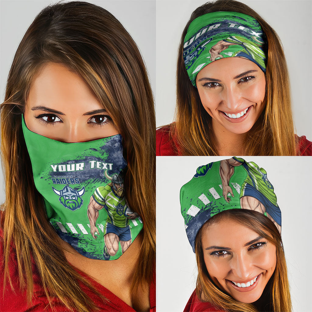 Personalised Canberra Raiders Rugby Neck Gaiter Viking Green Machine Mascot - Sporty Splash Art Style