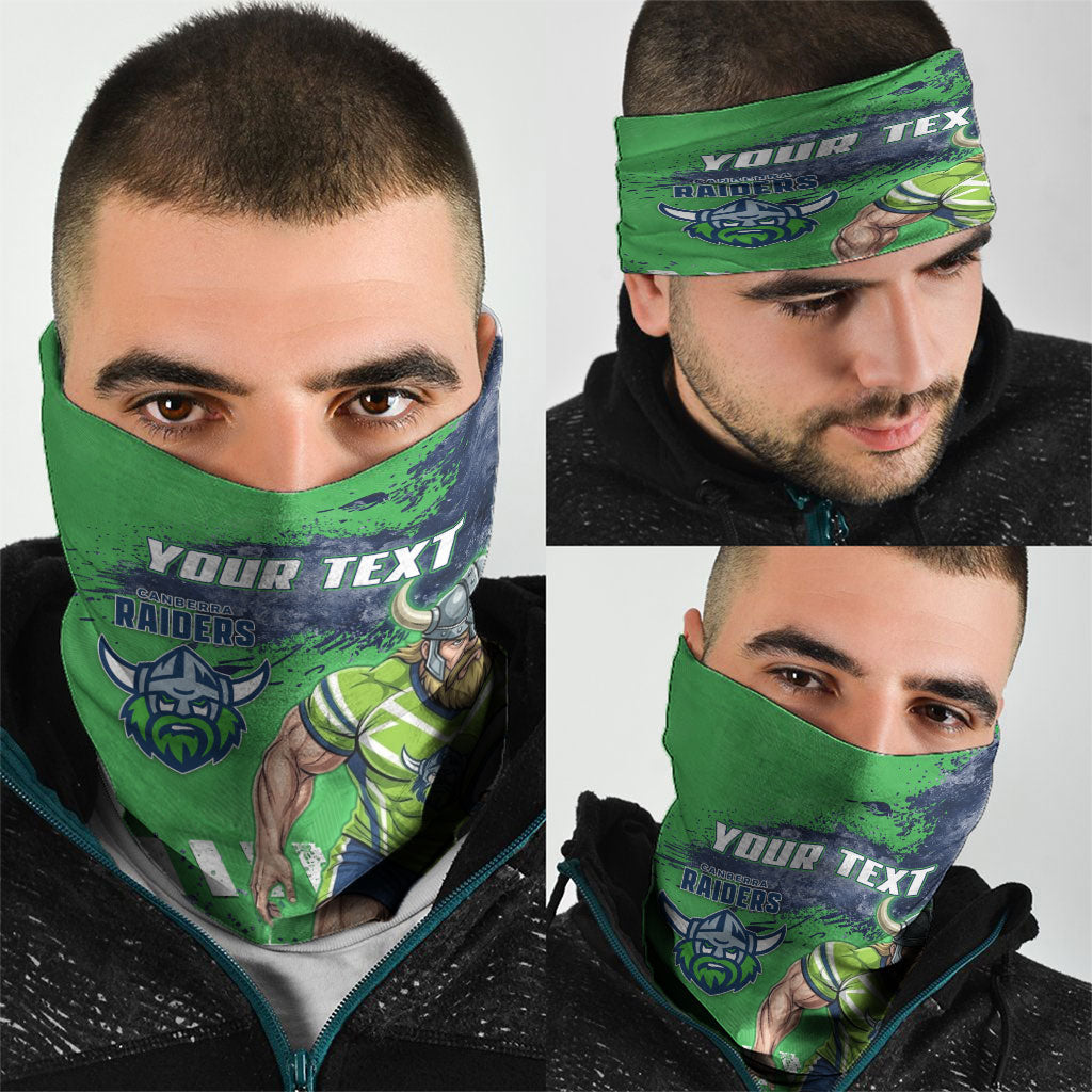 Personalised Canberra Raiders Rugby Neck Gaiter Viking Green Machine Mascot - Sporty Splash Art Style