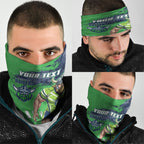 Personalised Canberra Raiders Rugby Neck Gaiter Viking Green Machine Mascot - Sporty Splash Art Style