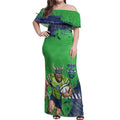 Personalised Canberra Raiders Rugby Off Shoulder Maxi Dress Viking Green Machine Mascot - Sporty Splash Art Style