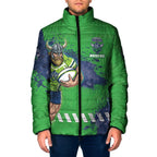 Personalised Canberra Raiders Rugby Padded Jacket Viking Green Machine Mascot - Sporty Splash Art Style