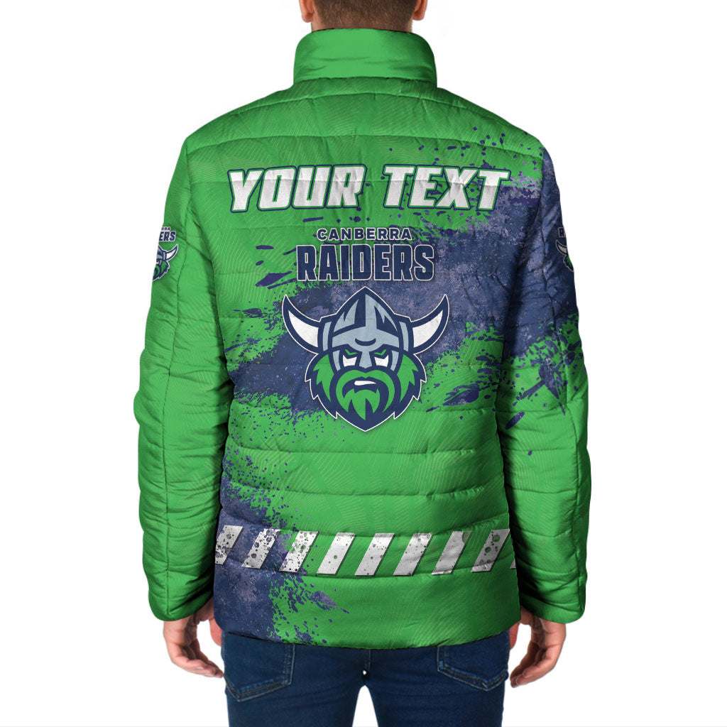 Personalised Canberra Raiders Rugby Padded Jacket Viking Green Machine Mascot - Sporty Splash Art Style