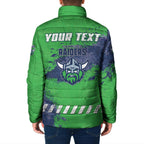 Personalised Canberra Raiders Rugby Padded Jacket Viking Green Machine Mascot - Sporty Splash Art Style