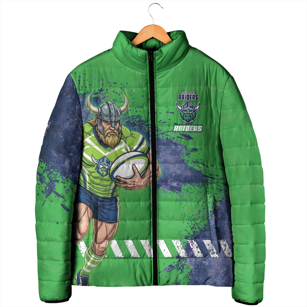 Personalised Canberra Raiders Rugby Padded Jacket Viking Green Machine Mascot - Sporty Splash Art Style