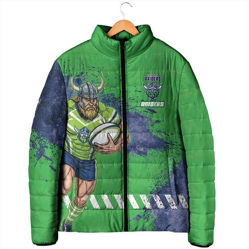 Personalised Canberra Raiders Rugby Padded Jacket Viking Green Machine Mascot - Sporty Splash Art Style