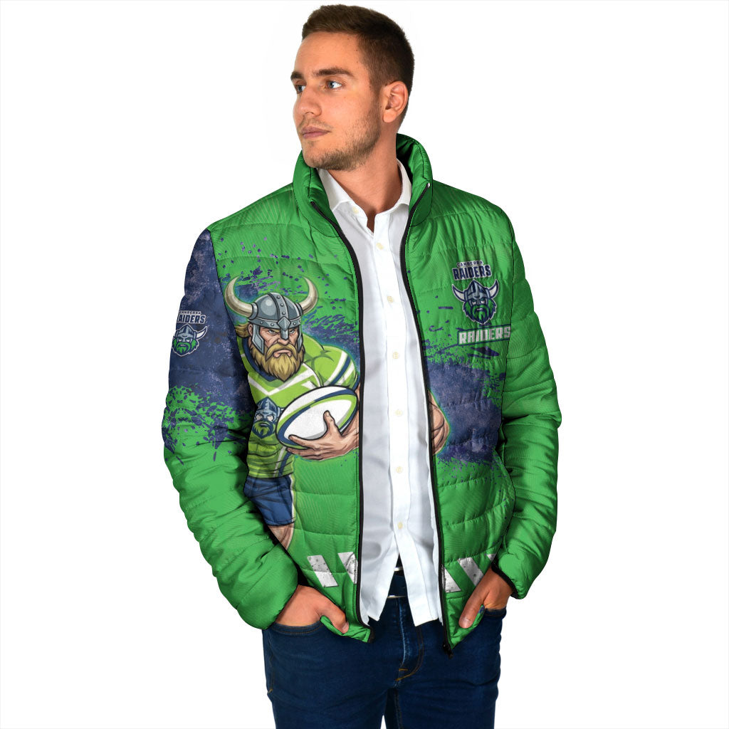 Personalised Canberra Raiders Rugby Padded Jacket Viking Green Machine Mascot - Sporty Splash Art Style