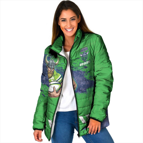 Personalised Canberra Raiders Rugby Padded Jacket Viking Green Machine Mascot - Sporty Splash Art Style