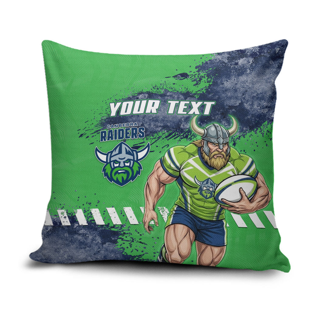 Personalised Canberra Raiders Rugby Pillow Cover Viking Green Machine Mascot - Sporty Splash Art Style