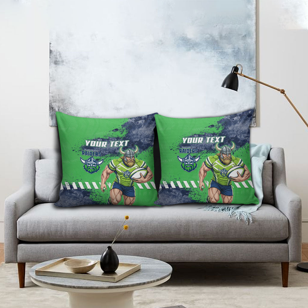 Personalised Canberra Raiders Rugby Pillow Cover Viking Green Machine Mascot - Sporty Splash Art Style