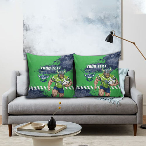 Personalised Canberra Raiders Rugby Pillow Cover Viking Green Machine Mascot - Sporty Splash Art Style