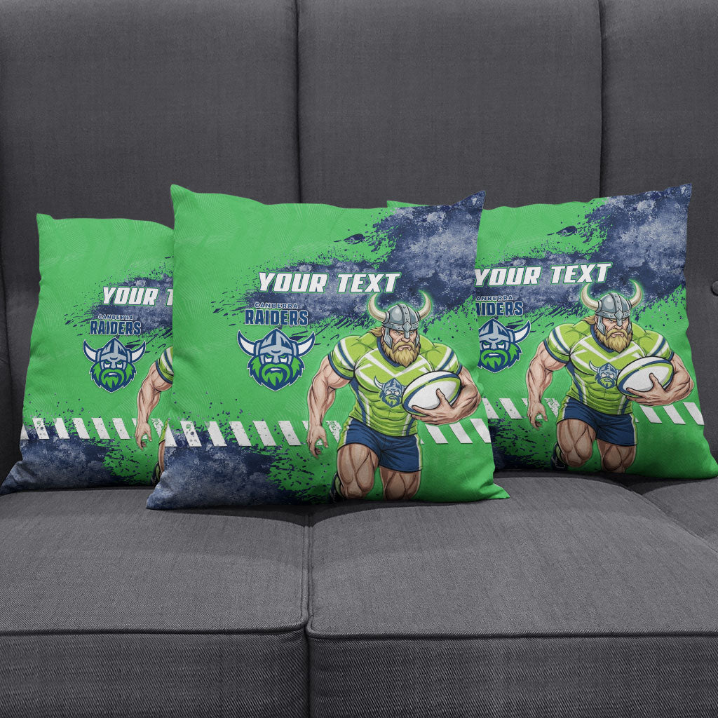 Personalised Canberra Raiders Rugby Pillow Cover Viking Green Machine Mascot - Sporty Splash Art Style