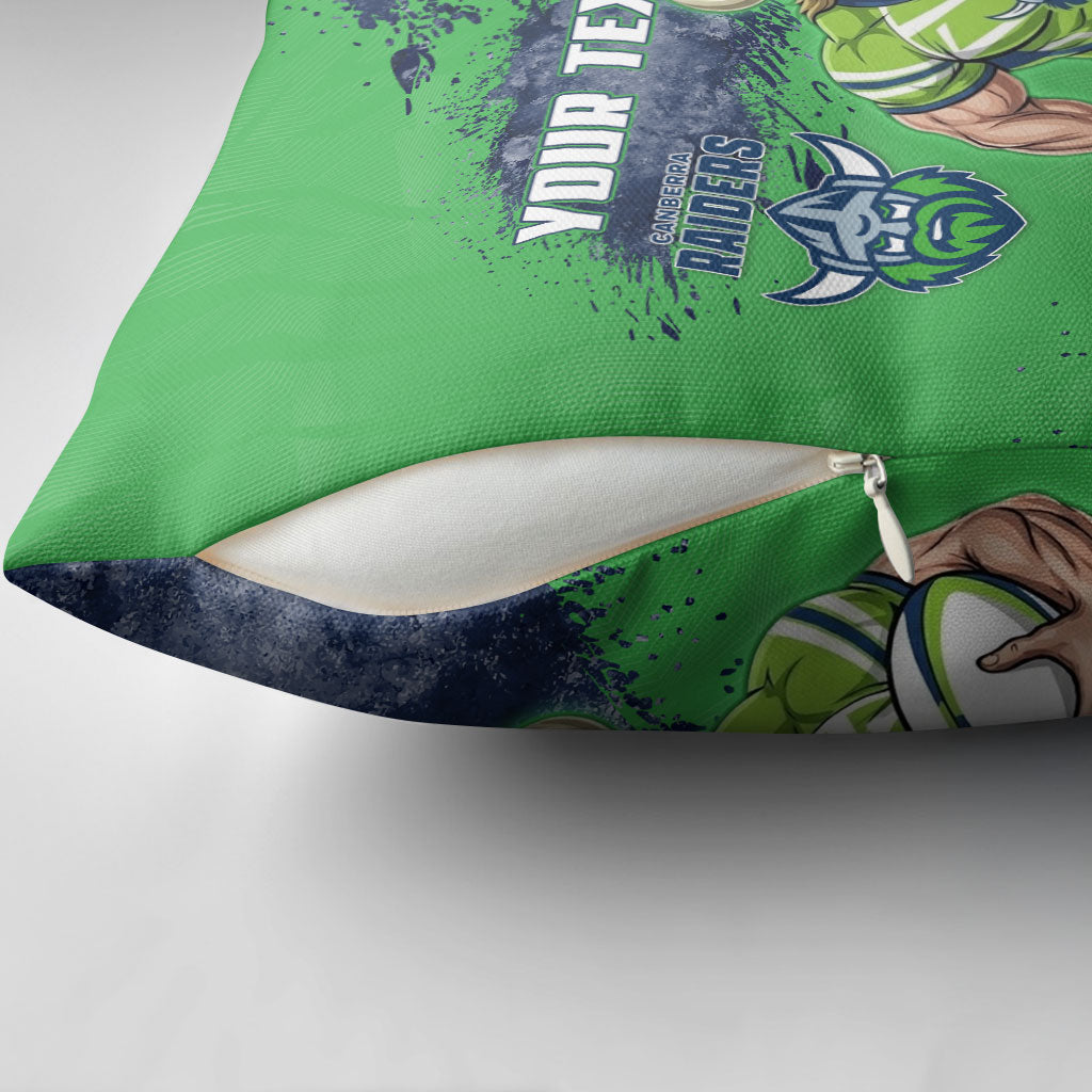 Personalised Canberra Raiders Rugby Pillow Cover Viking Green Machine Mascot - Sporty Splash Art Style