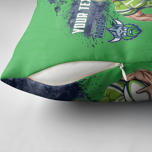 Personalised Canberra Raiders Rugby Pillow Cover Viking Green Machine Mascot - Sporty Splash Art Style