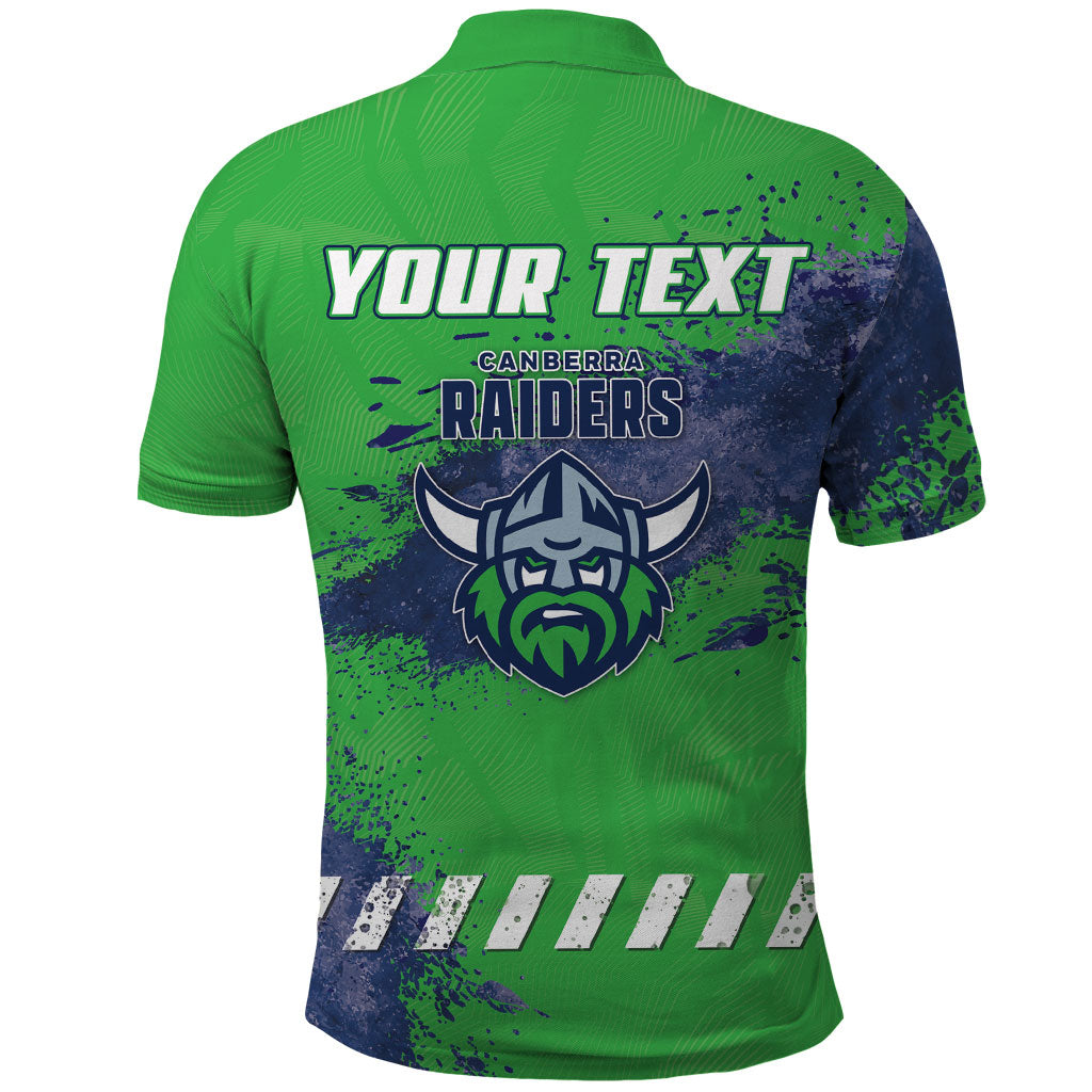 Personalised Canberra Raiders Rugby Polo Shirt Viking Green Machine Mascot - Sporty Splash Art Style