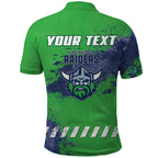 Personalised Canberra Raiders Rugby Polo Shirt Viking Green Machine Mascot - Sporty Splash Art Style