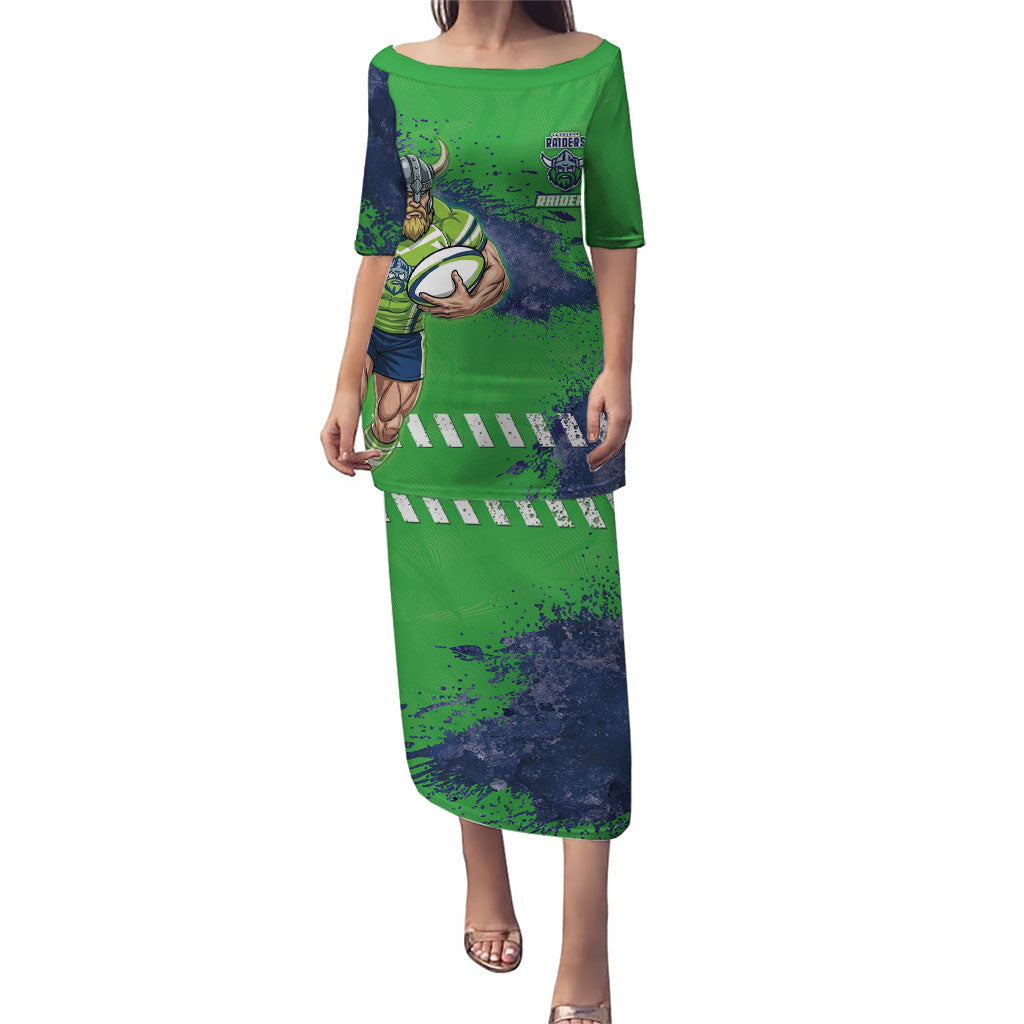 Personalised Canberra Raiders Rugby Puletasi Viking Green Machine Mascot - Sporty Splash Art Style