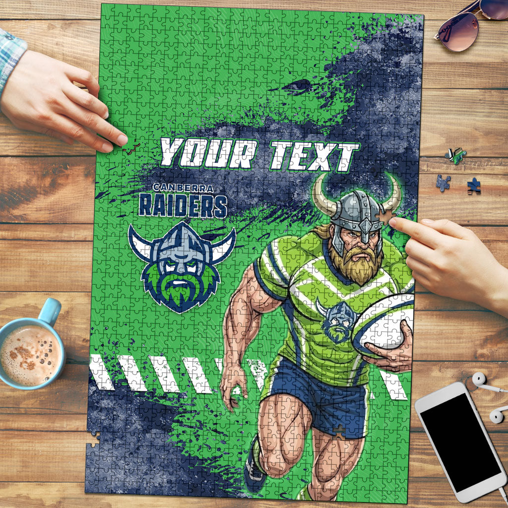 Personalised Canberra Raiders Rugby Puzzle Viking Green Machine Mascot - Sporty Splash Art Style