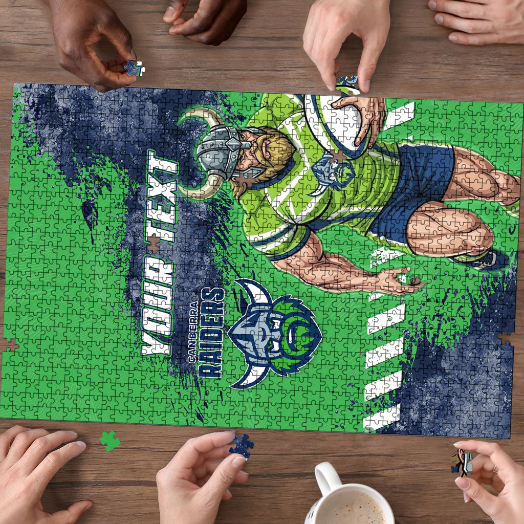 Personalised Canberra Raiders Rugby Puzzle Viking Green Machine Mascot - Sporty Splash Art Style