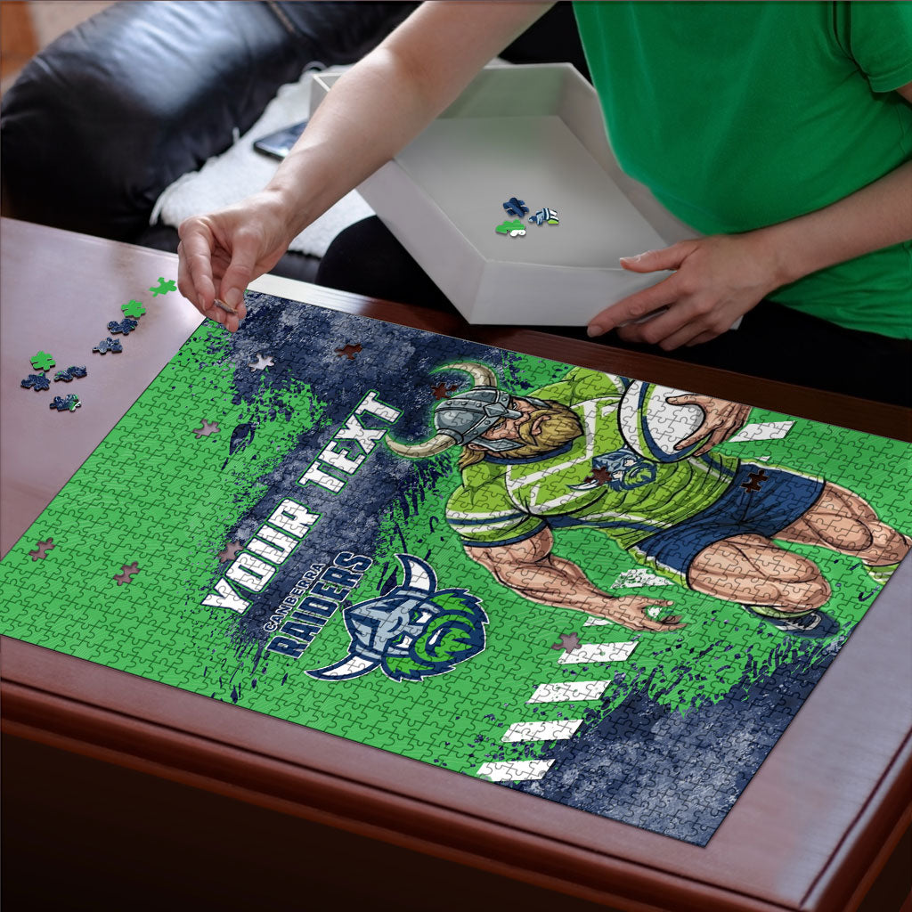 Personalised Canberra Raiders Rugby Puzzle Viking Green Machine Mascot - Sporty Splash Art Style
