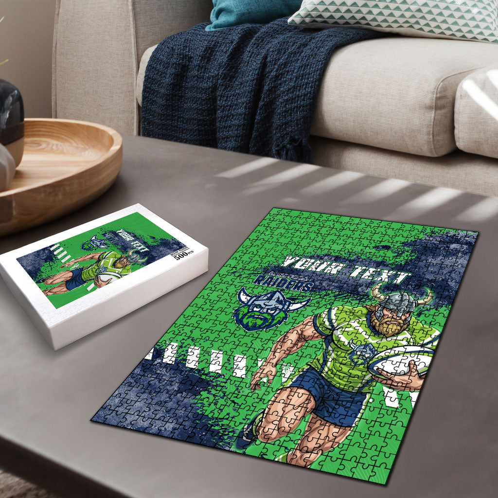 Personalised Canberra Raiders Rugby Puzzle Viking Green Machine Mascot - Sporty Splash Art Style