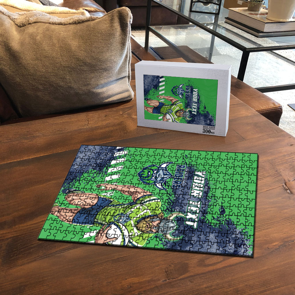 Personalised Canberra Raiders Rugby Puzzle Viking Green Machine Mascot - Sporty Splash Art Style