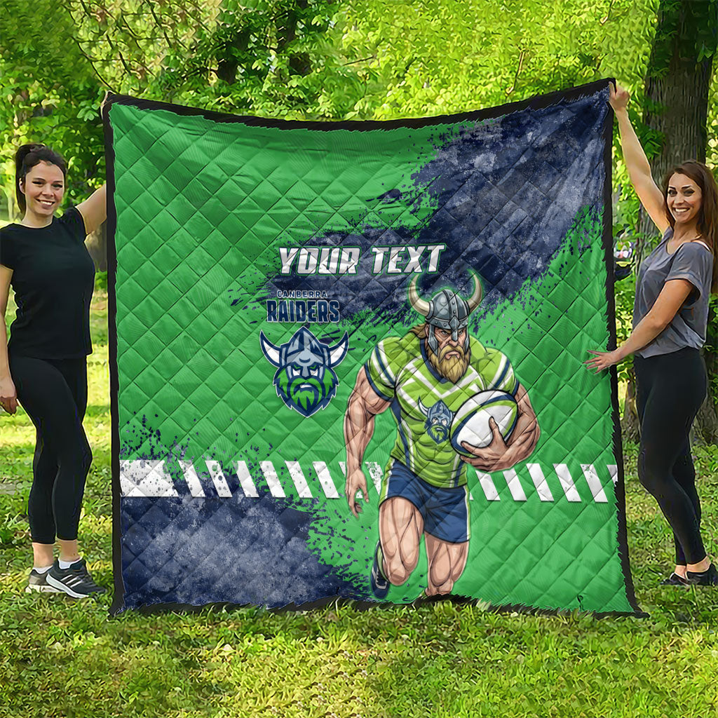 Personalised Canberra Raiders Rugby Quilt Viking Green Machine Mascot - Sporty Splash Art Style