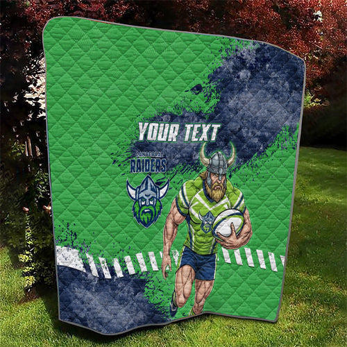 Personalised Canberra Raiders Rugby Quilt Viking Green Machine Mascot - Sporty Splash Art Style