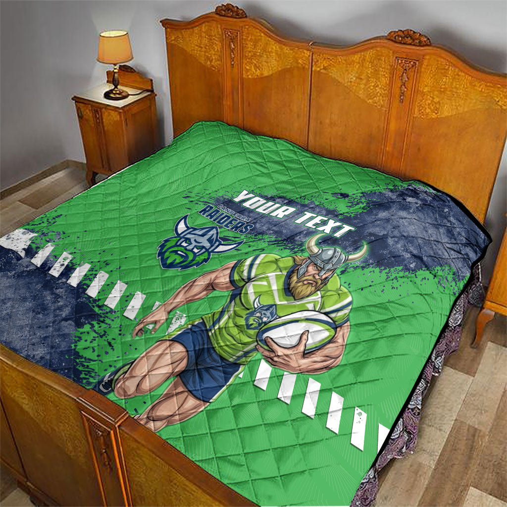Personalised Canberra Raiders Rugby Quilt Viking Green Machine Mascot - Sporty Splash Art Style