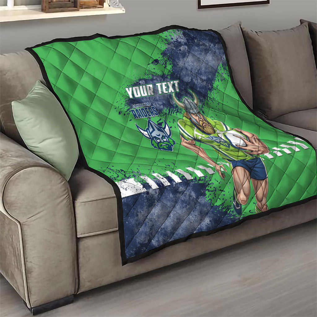 Personalised Canberra Raiders Rugby Quilt Viking Green Machine Mascot - Sporty Splash Art Style