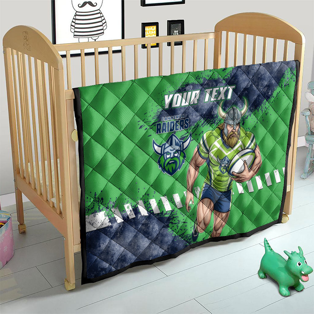 Personalised Canberra Raiders Rugby Quilt Viking Green Machine Mascot - Sporty Splash Art Style
