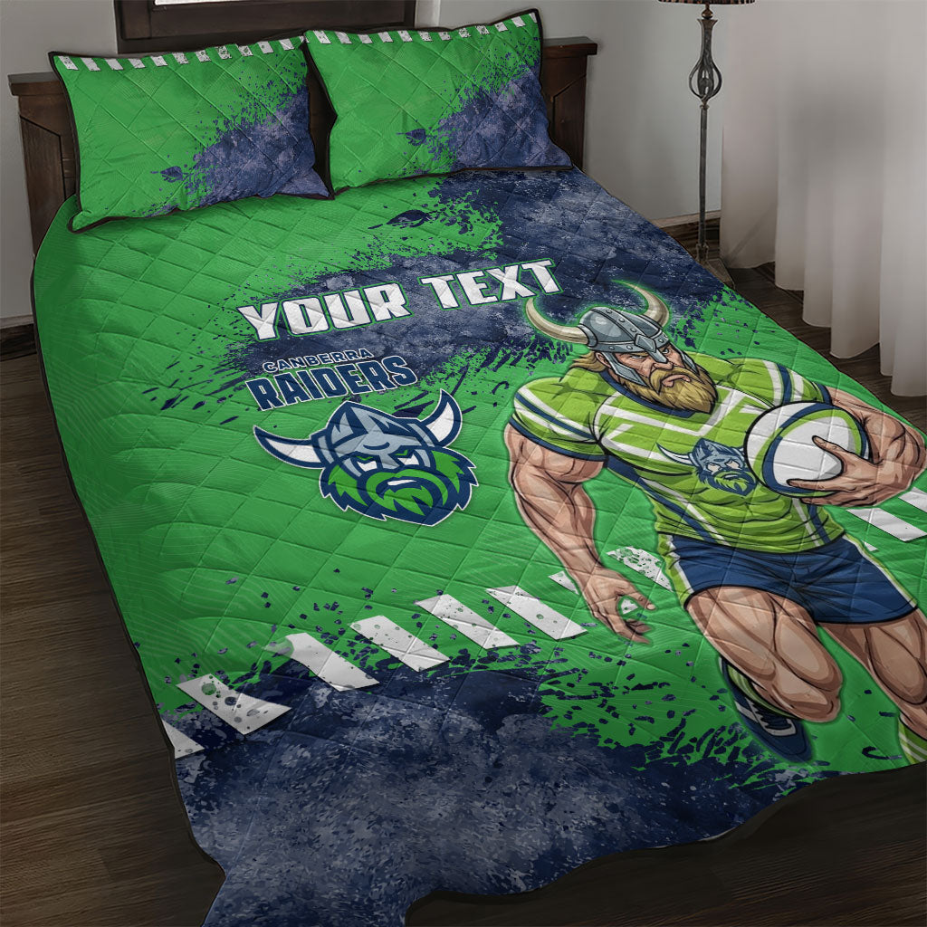 Personalised Canberra Raiders Rugby Quilt Bed Set Viking Green Machine Mascot - Sporty Splash Art Style