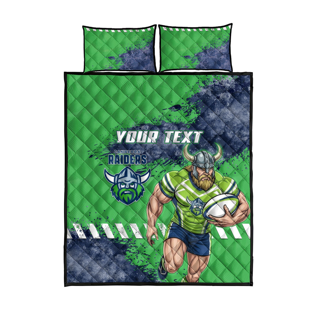 Personalised Canberra Raiders Rugby Quilt Bed Set Viking Green Machine Mascot - Sporty Splash Art Style