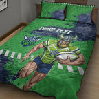 Personalised Canberra Raiders Rugby Quilt Bed Set Viking Green Machine Mascot - Sporty Splash Art Style