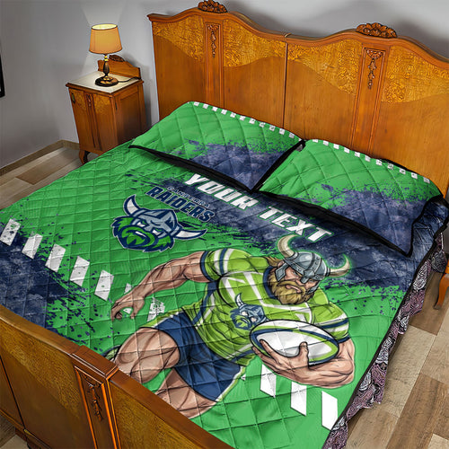 Personalised Canberra Raiders Rugby Quilt Bed Set Viking Green Machine Mascot - Sporty Splash Art Style