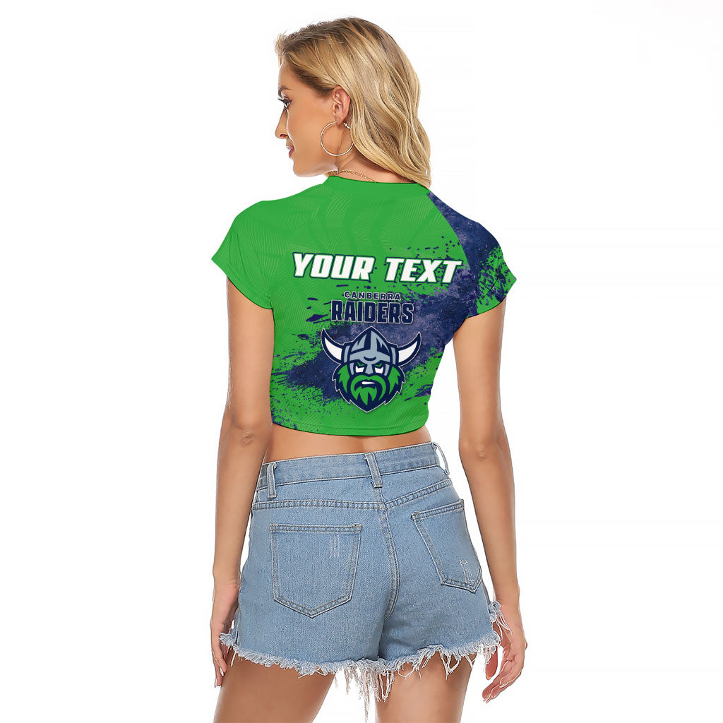 Personalised Canberra Raiders Rugby Raglan Cropped T Shirt Viking Green Machine Mascot - Sporty Splash Art Style