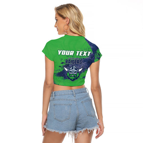 Personalised Canberra Raiders Rugby Raglan Cropped T Shirt Viking Green Machine Mascot - Sporty Splash Art Style