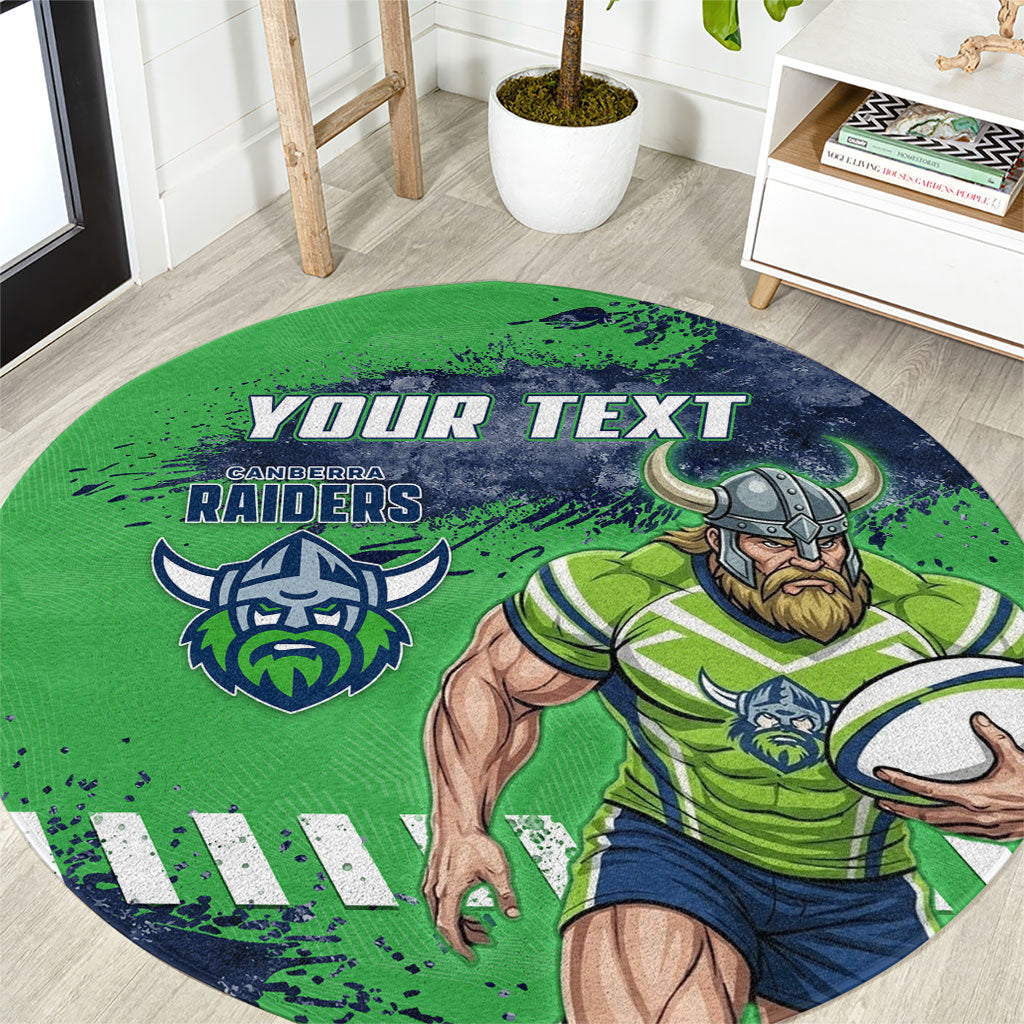 Personalised Canberra Raiders Rugby Round Carpet Viking Green Machine Mascot - Sporty Splash Art Style
