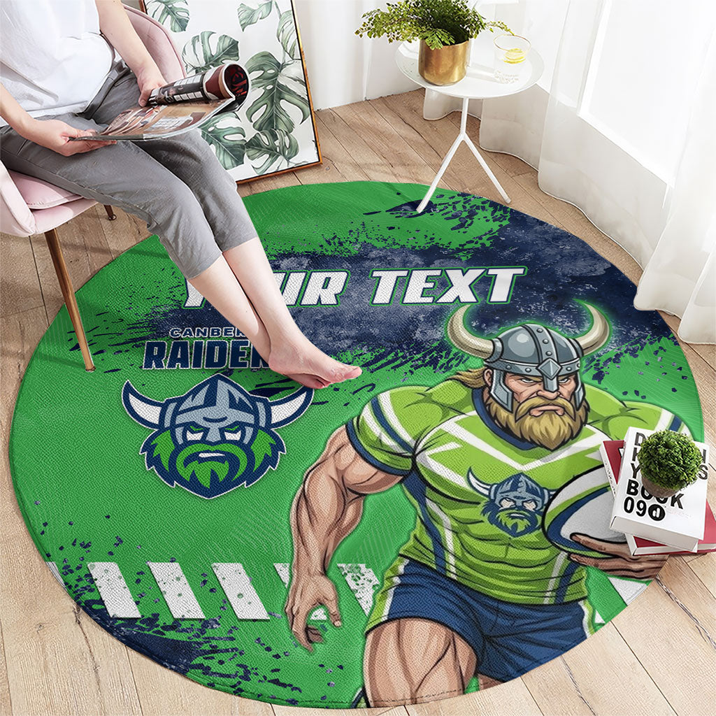 Personalised Canberra Raiders Rugby Round Carpet Viking Green Machine Mascot - Sporty Splash Art Style
