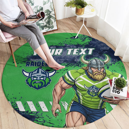 Personalised Canberra Raiders Rugby Round Carpet Viking Green Machine Mascot - Sporty Splash Art Style